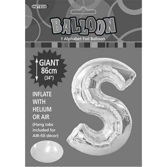 Silver "S" Letter Foil Balloon (86cm) - The Party Marketplace