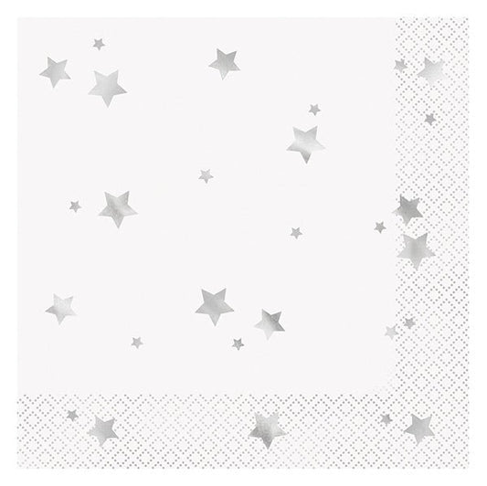 Silver Stars Foil Stamped Luncheon Napkins (Pack of 16) - The Party Marketplace