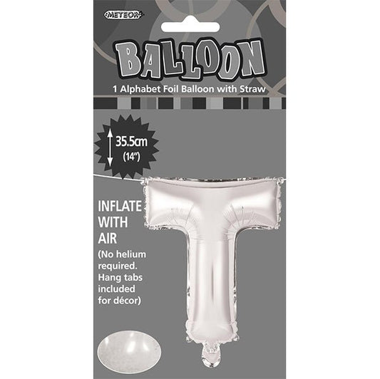 Silver "T" Letter Foil Balloon (35cm) - The Party Marketplace