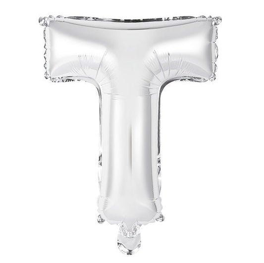 Silver "T" Letter Foil Balloon (35cm) - The Party Marketplace