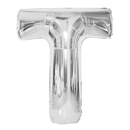 Silver "T" Letter Foil Balloon (86cm) - The Party Marketplace