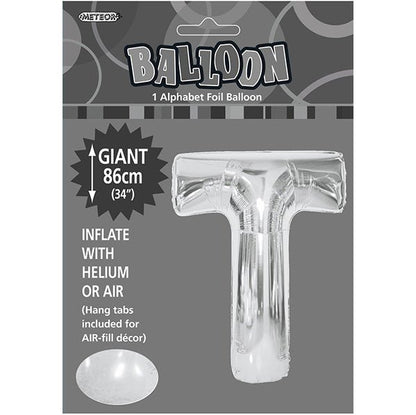Silver "T" Letter Foil Balloon (86cm) - The Party Marketplace