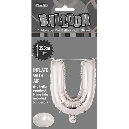 Silver "U" Letter Foil Balloon (35cm) - The Party Marketplace