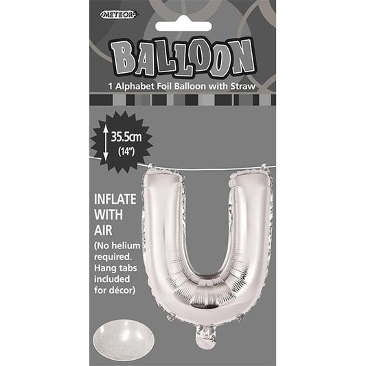 Silver "U" Letter Foil Balloon (35cm) - The Party Marketplace