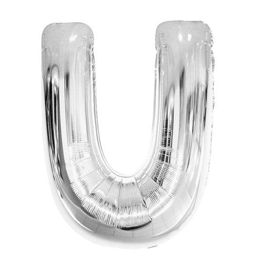 Silver "U" Letter Foil Balloon (86cm) - The Party Marketplace