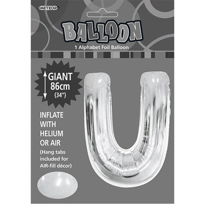 Silver "U" Letter Foil Balloon (86cm) - The Party Marketplace