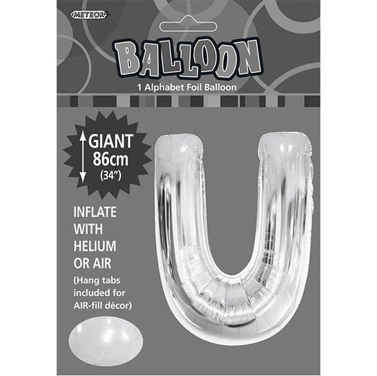 Silver "U" Letter Foil Balloon (86cm) - The Party Marketplace