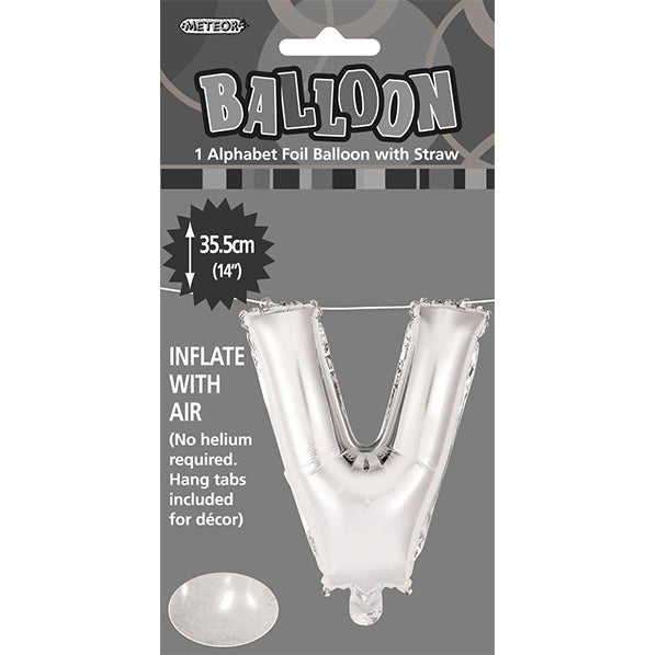 Silver "V" Letter Foil Balloon (35cm) - The Party Marketplace