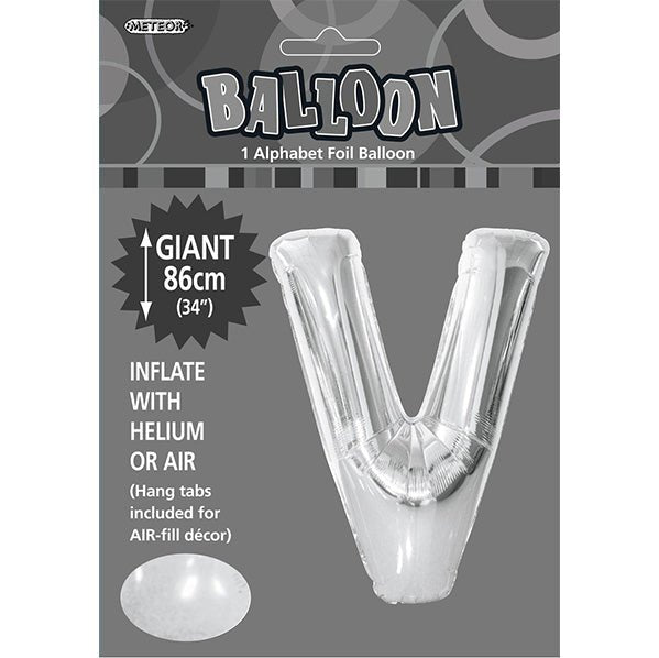 Silver "V" Letter Foil Balloon (86cm) - The Party Marketplace