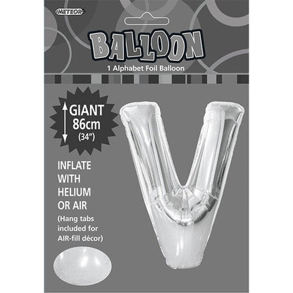 Silver "V" Letter Foil Balloon (86cm) - The Party Marketplace