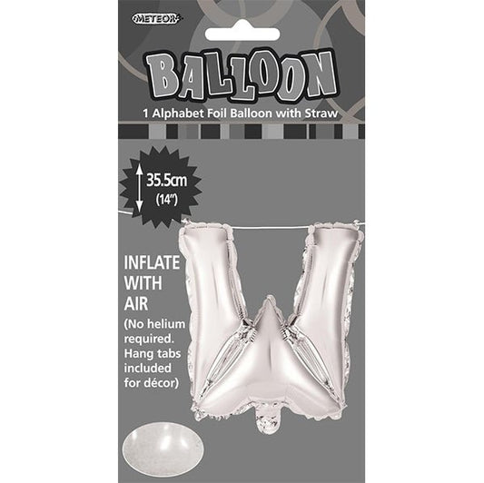 Silver "W" Letter Foil Balloon (35cm) - The Party Marketplace