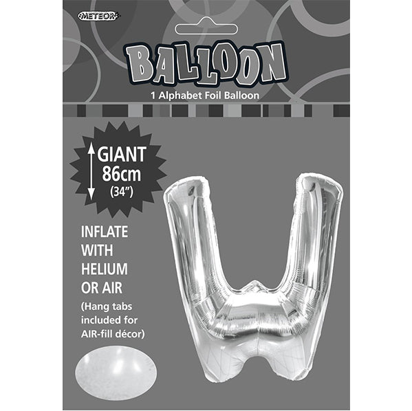 Silver "W" Letter Foil Balloon (86cm) - The Party Marketplace