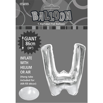 Silver "W" Letter Foil Balloon (86cm) - The Party Marketplace
