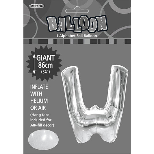 Silver "W" Letter Foil Balloon (86cm) - The Party Marketplace