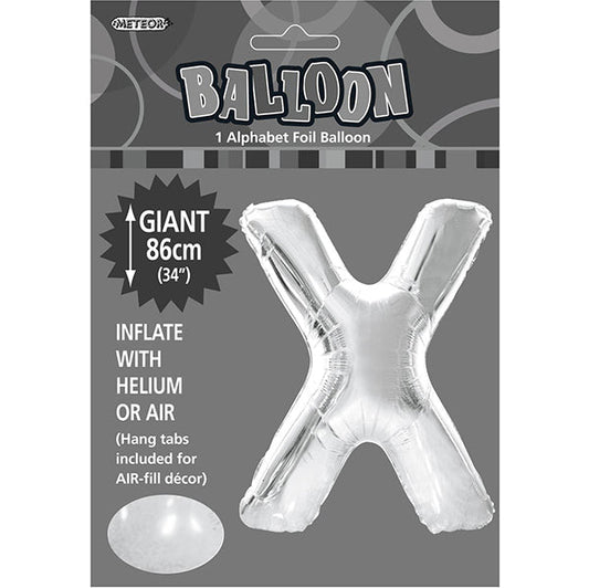 Silver "X" Letter Foil Balloon (86cm) - The Party Marketplace