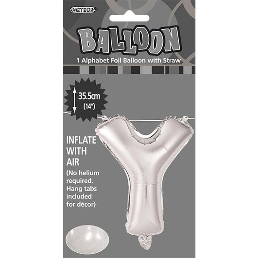 Silver "Y" Letter Foil Balloon (35cm) - The Party Marketplace
