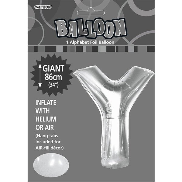 Silver "Y" Letter Foil Balloon (86cm) - The Party Marketplace