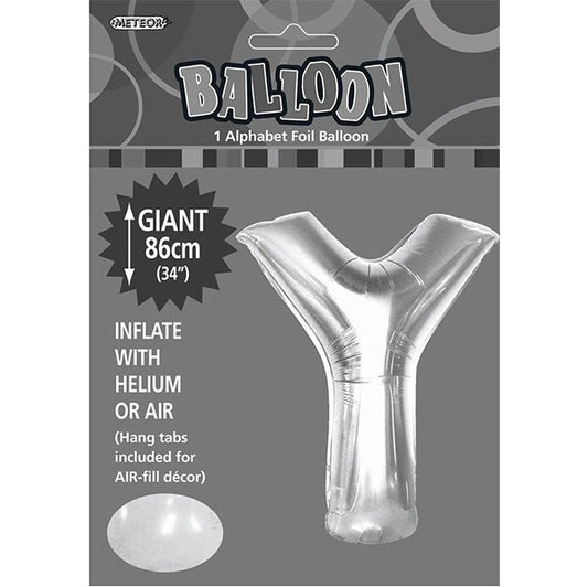 Silver "Y" Letter Foil Balloon (86cm) - The Party Marketplace