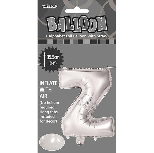 Silver "Z" Letter Foil Balloon (35cm) - The Party Marketplace