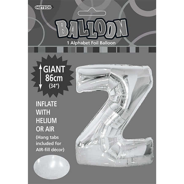 Silver "Z" Letter Foil Balloon (86cm) - The Party Marketplace