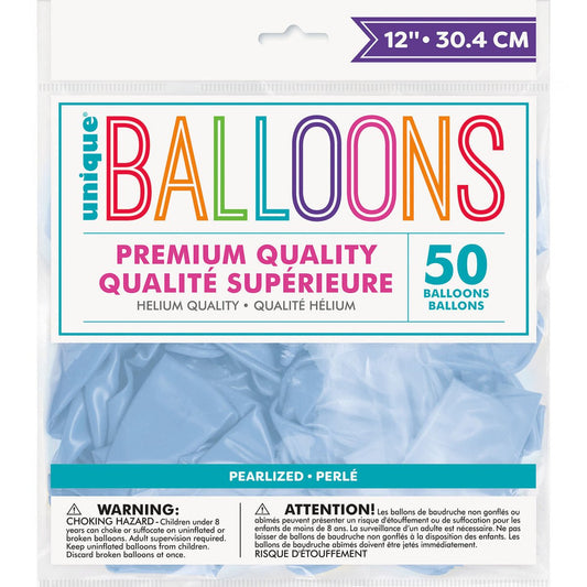 Sky Blue Pearl Premium Balloons 30cm (Pack of 50) - The Party Marketplace