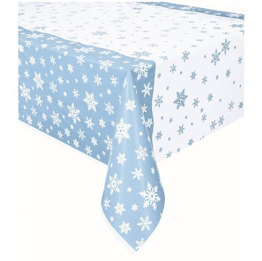 Snowflakes Blue Printed Tablecover 137cm x 213cm - The Party Marketplace