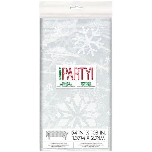 Snowflakes Clear Printed Tablecover 137cm x 213cm - The Party Marketplace