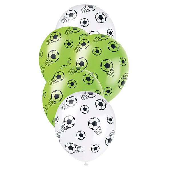 "Soccer Ball" Lime Green & White Balloons 30cm (Pack of 5) - The Party Marketplace