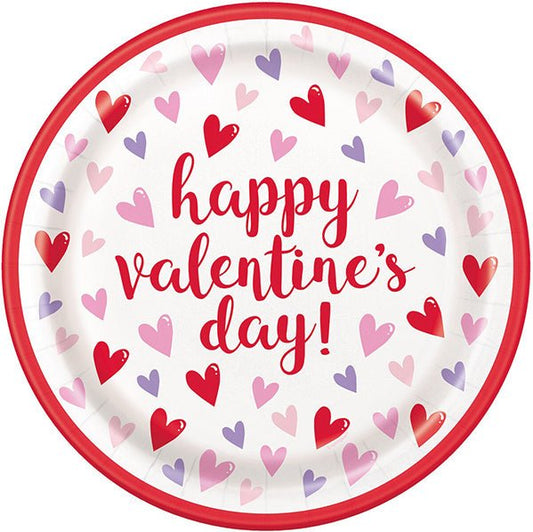 Sparkling Hearts "Happy Valentine's Day" Paper Plates 23cm (Pack of 8) - The Party Marketplace