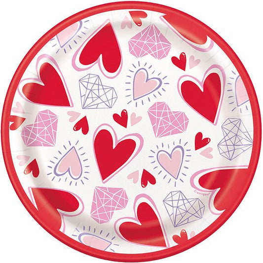 Sparkling Hearts Paper Plates 18cm (Pack of 8) - The Party Marketplace