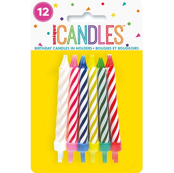 Spiral Candles in Holders (Pack of 12) - The Party Marketplace