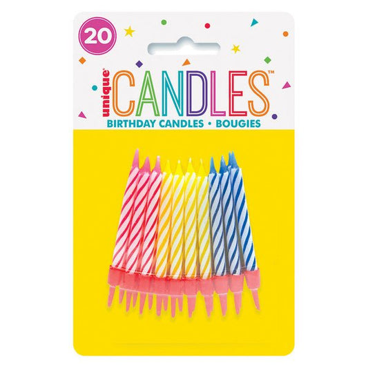 Spiral Candles in Holders (Pack of 20) - The Party Marketplace