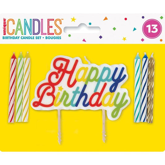 Spiral Candles With Rainbow Happy Birthday Cake Decoration (Pack of 13) - The Party Marketplace