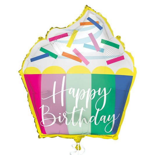 Sprinkles "Happy Birthday" Cupcake Customisable Foil Balloon 63.5cm - The Party Marketplace