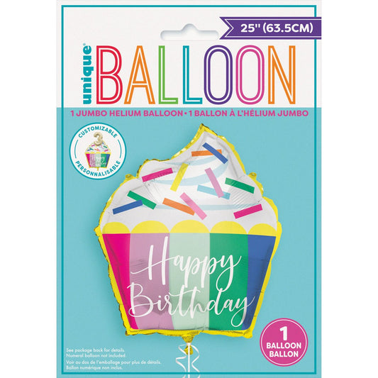Sprinkles "Happy Birthday" Cupcake Customisable Foil Balloon 63.5cm - The Party Marketplace