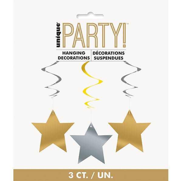 Star Hanging Swirls - Gold & Silver (Pack of 3) - The Party Marketplace