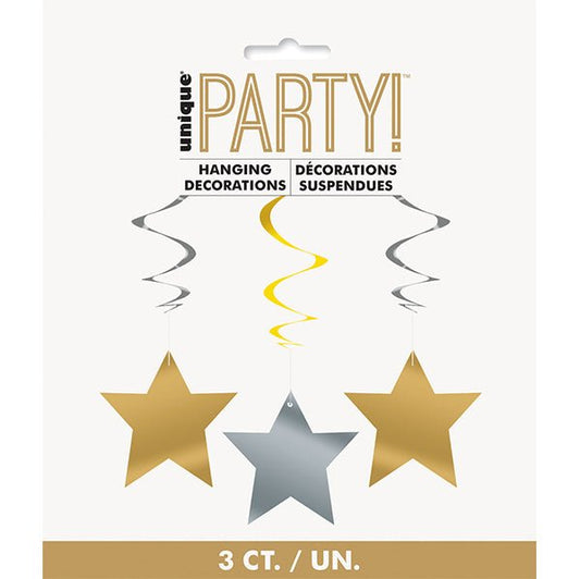 Star Hanging Swirls - Gold & Silver (Pack of 3) - The Party Marketplace