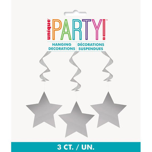 Star Hanging Swirls - Silver (Pack of 3) - The Party Marketplace