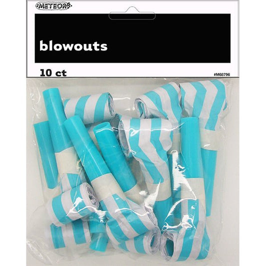 Stripe & Chevron Assorted Blowouts - Caribbean Teal (Pack of 10) - The Party Marketplace
