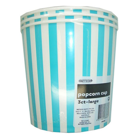 Stripes Caribbean Teal Paper Popcorn Cups - Large (Pack of 3) - The Party Marketplace