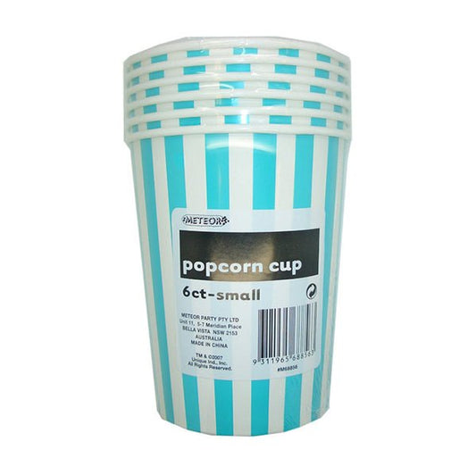 Stripes Caribbean Teal Paper Popcorn Cups - Small (Pack of 6) - The Party Marketplace