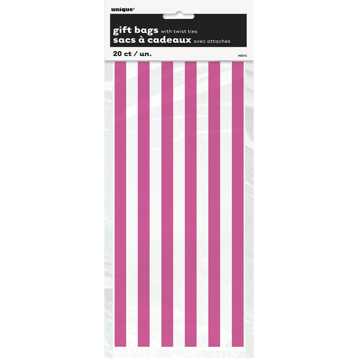 Stripes Hot Pink Printed Cello Bags (Pack of 20) - The Party Marketplace