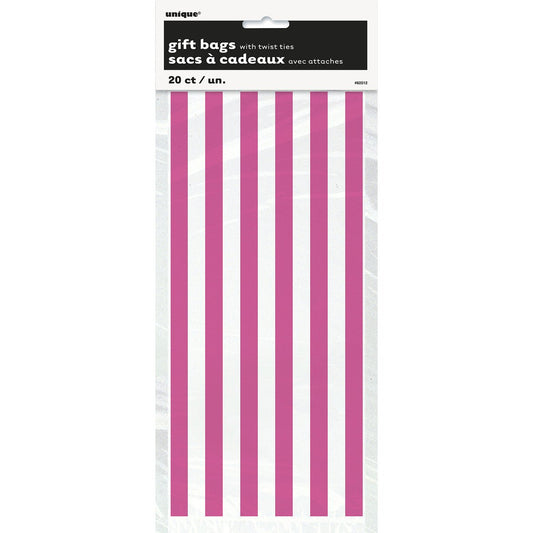 Stripes Hot Pink Printed Cello Bags (Pack of 20) - The Party Marketplace