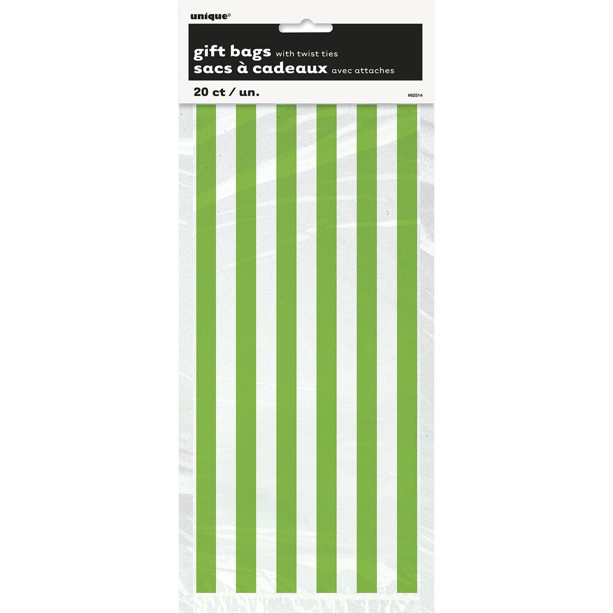Stripes Lime Green Printed Cello Bags (Pack of 20) - The Party Marketplace