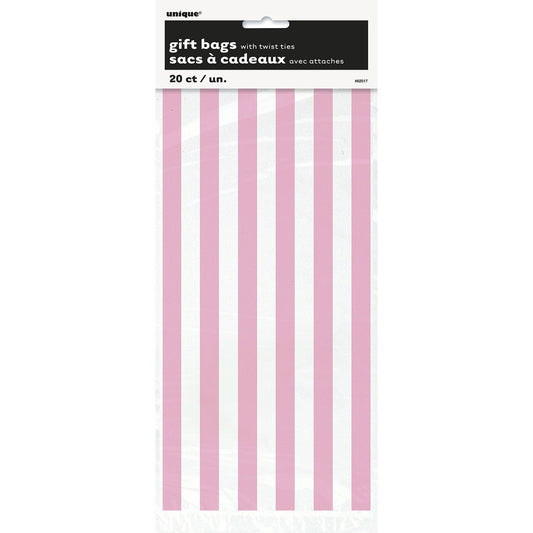Stripes Lovely Pink Printed Cello Bags (Pack of 20) - The Party Marketplace