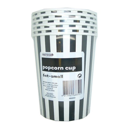 Stripes Midnight Black Paper Popcorn Cups - Small (Pack of 6) - The Party Marketplace