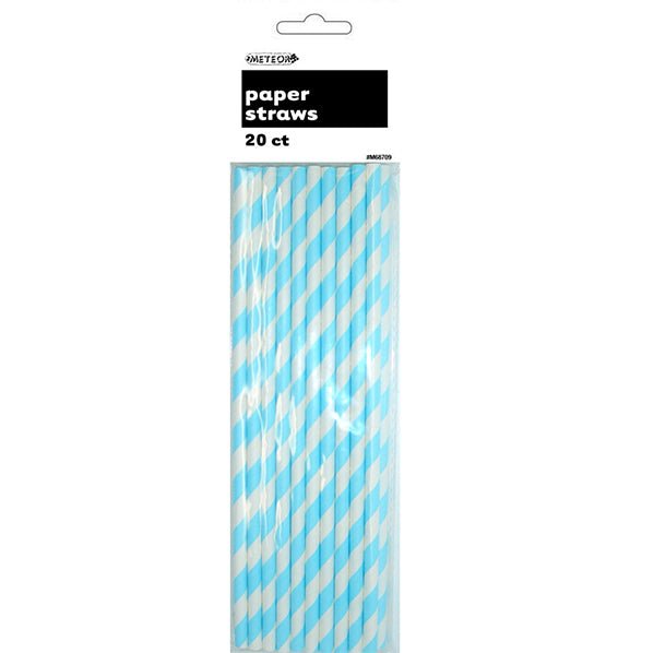 Stripes Paper Straws - Powder Blue (Pack of 20) - The Party Marketplace