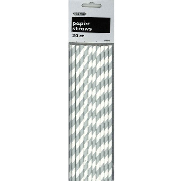 Stripes Paper Straws - Silver (Pack of 20) - The Party Marketplace