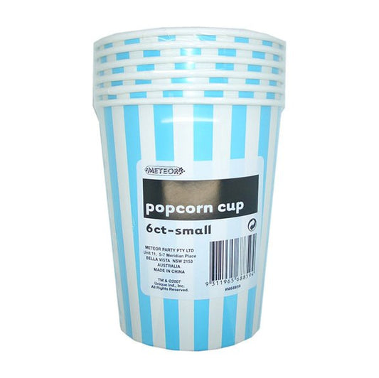 Stripes Powder Blue Paper Popcorn Cups - Small (Pack of 6) - The Party Marketplace