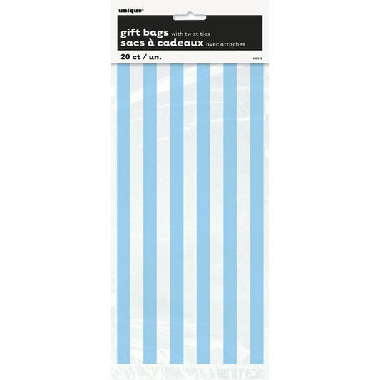 Stripes Powder Blue Printed Cello Bags (Pack of 20) - The Party Marketplace